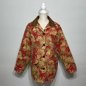 L.L. Bean Women's M PET Floral Canvas Barn Jacket Corduroy Trim Vintage 90s Coat